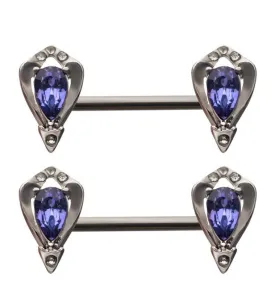 14G Lavish Purple CZ Nipple Rings Barbell