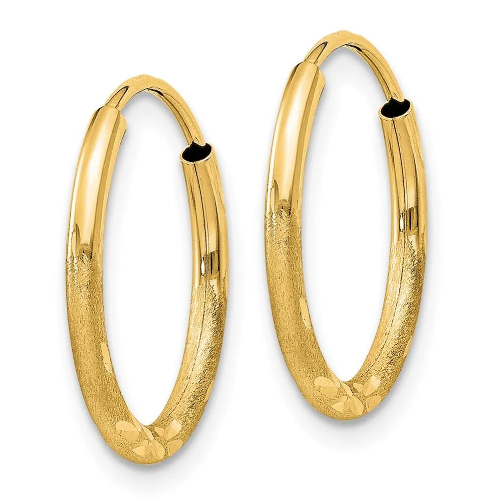 14k 1.5mm Satin Diamond-cut Endless Hoop Earrings