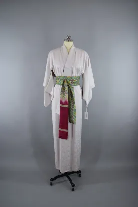 1950s Vintage Silk Kimono Robe in Silver Grey