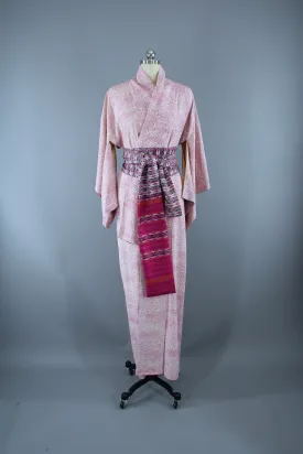 1950s Vintage Silk Kimono Robe / Pink Tiny Floral Print