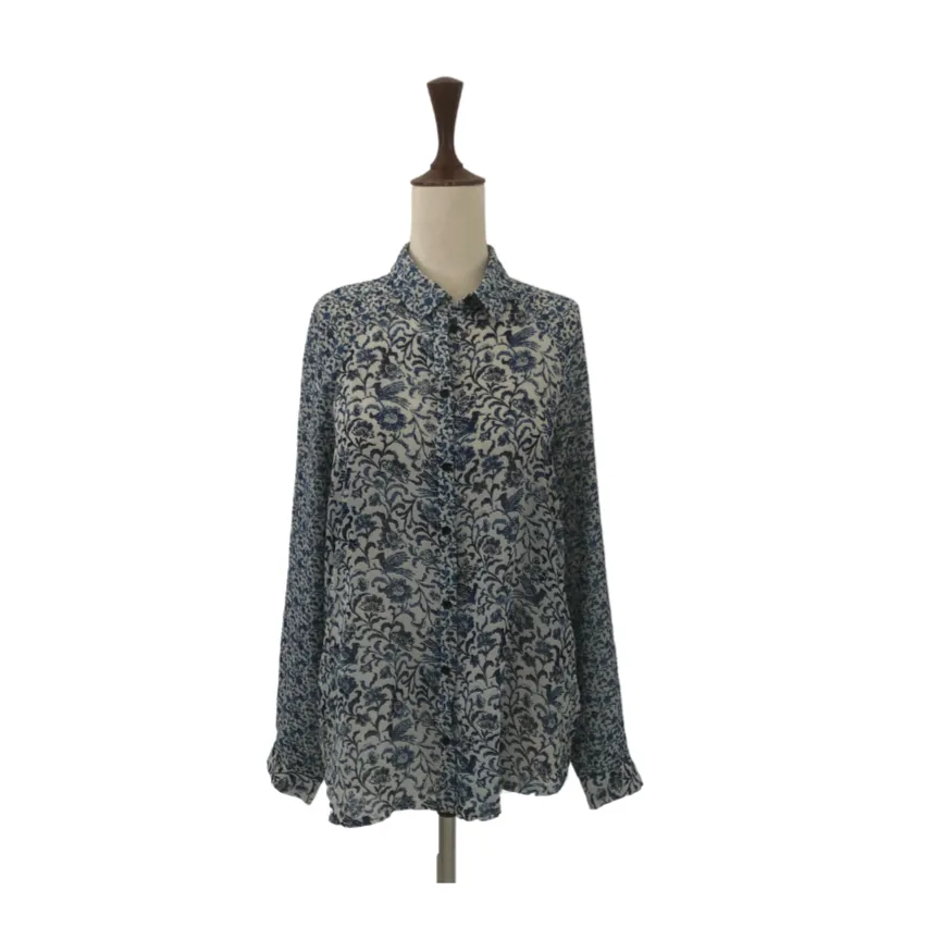 Atmosphere Blue Floral Printed Sheer Collared Shirt | Gently Used |