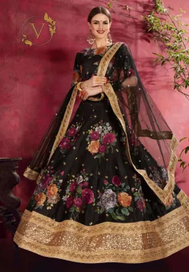 Black Digital Floral Print Lehenga Choli with Dupatta