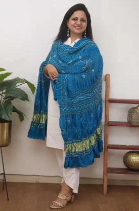 Elegant Blue Bandhani Gajji Silk Dupatta with Intricate Patterns - Perfect for Festive Occasions