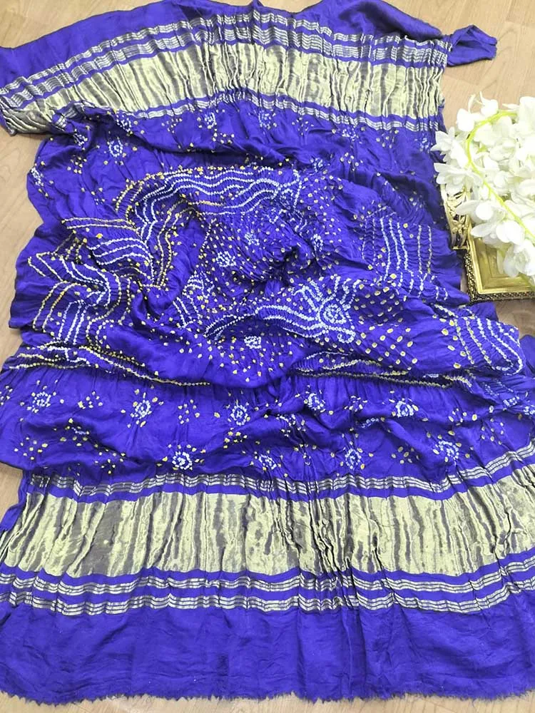 Blue Bandhani Gajji Silk Dupatta