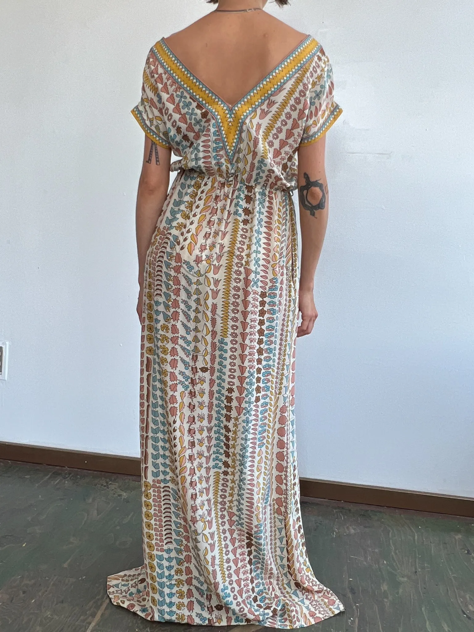 Botanical Silk Print Maxi Dress (M)