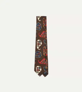 Brown Geometric Paisley Print Twill Silk Tipped Tie