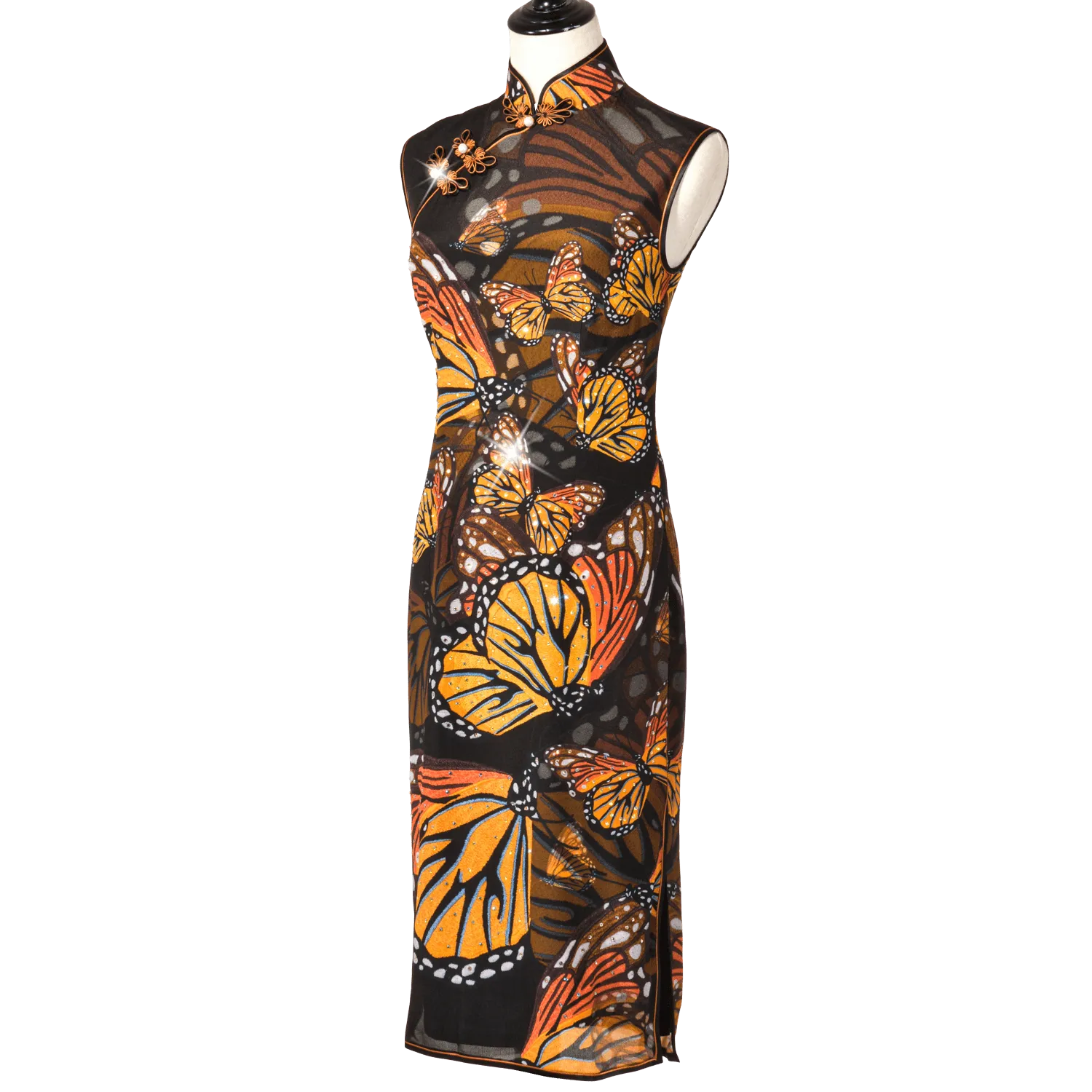 【BUTTERFLY】100% Silk Crystal Cheongsam (Sleeveless / Regular Fit)