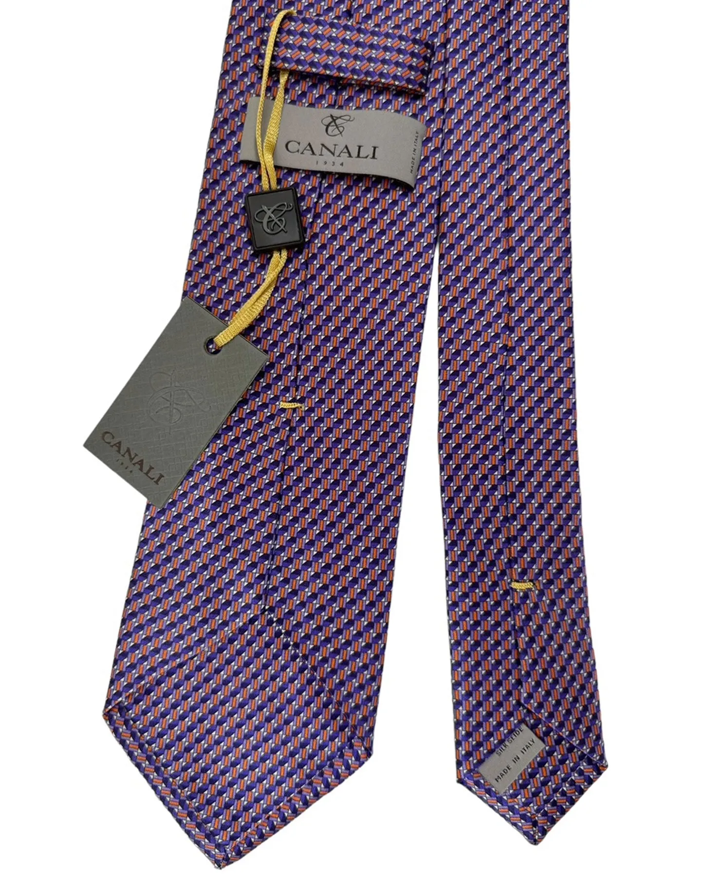 Canali Silk Tie Purple Orange Geometric Pattern