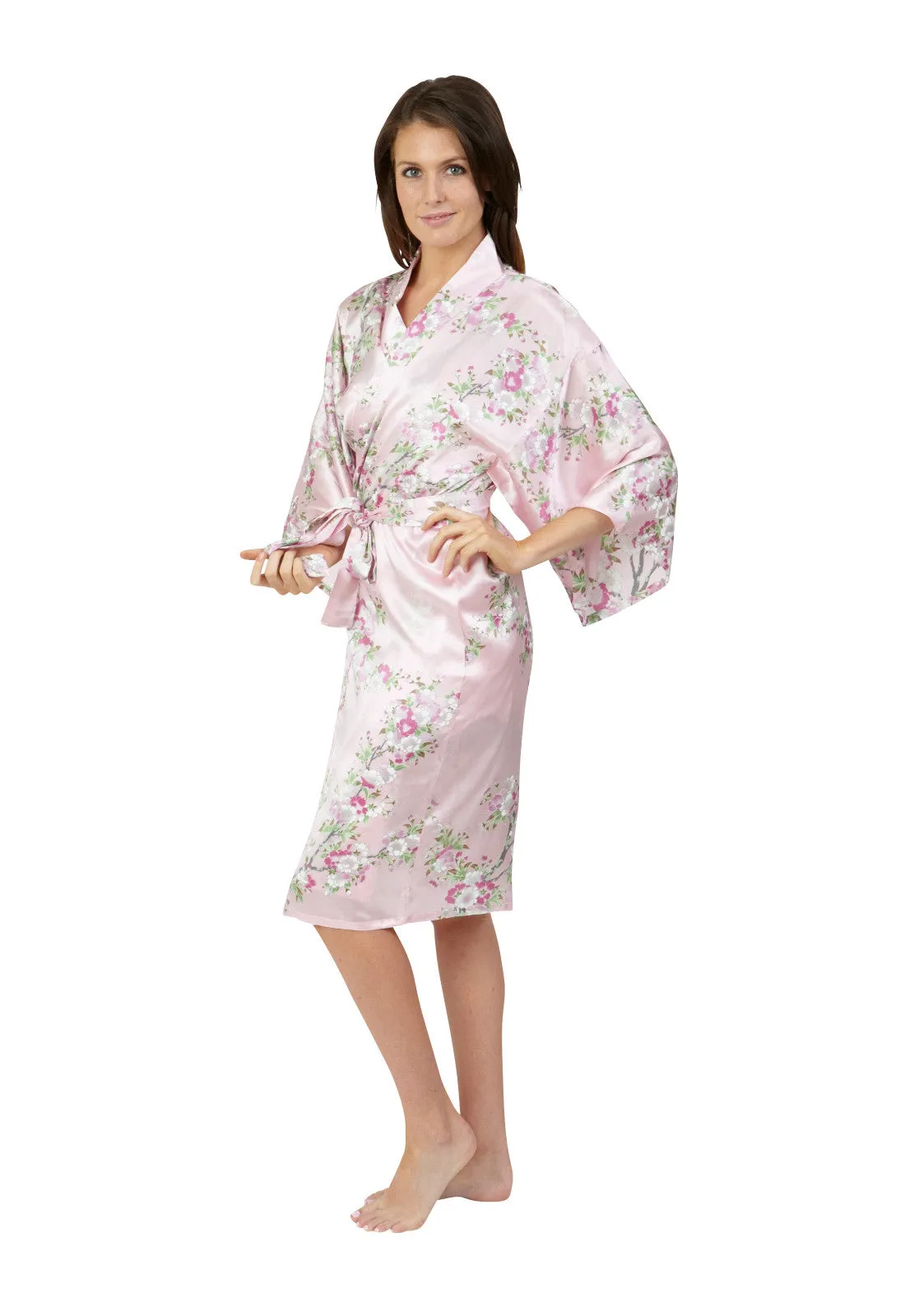 Cherry Blossom In Spring Short Satin Kimono