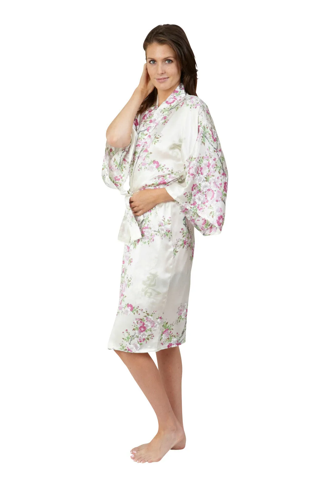 Cherry Blossom In Spring Short Satin Kimono