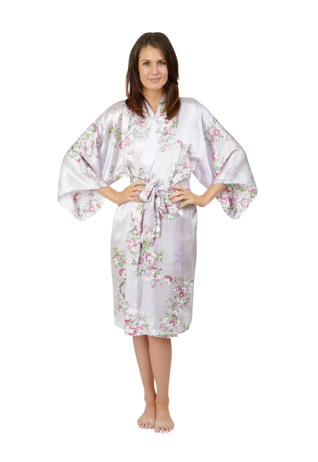 Cherry Blossom In Spring Short Satin Kimono