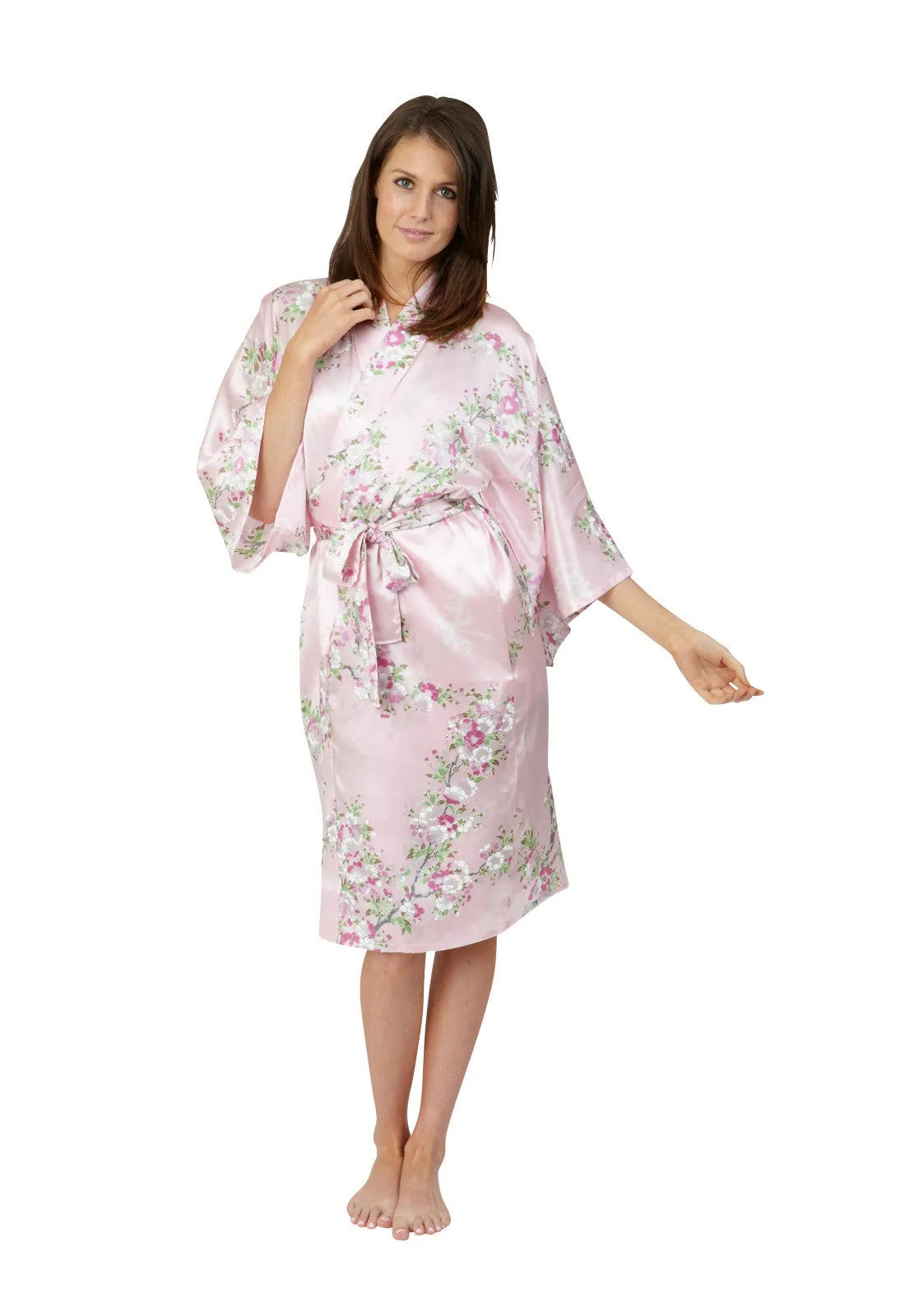 Cherry Blossom In Spring Short Satin Kimono