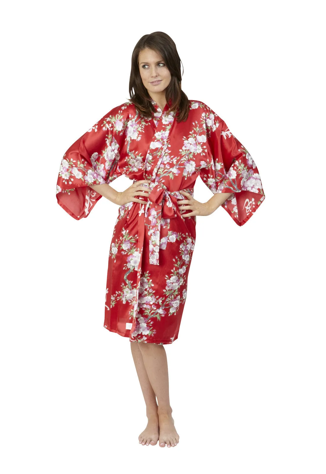 Cherry Blossom In Spring Short Satin Kimono