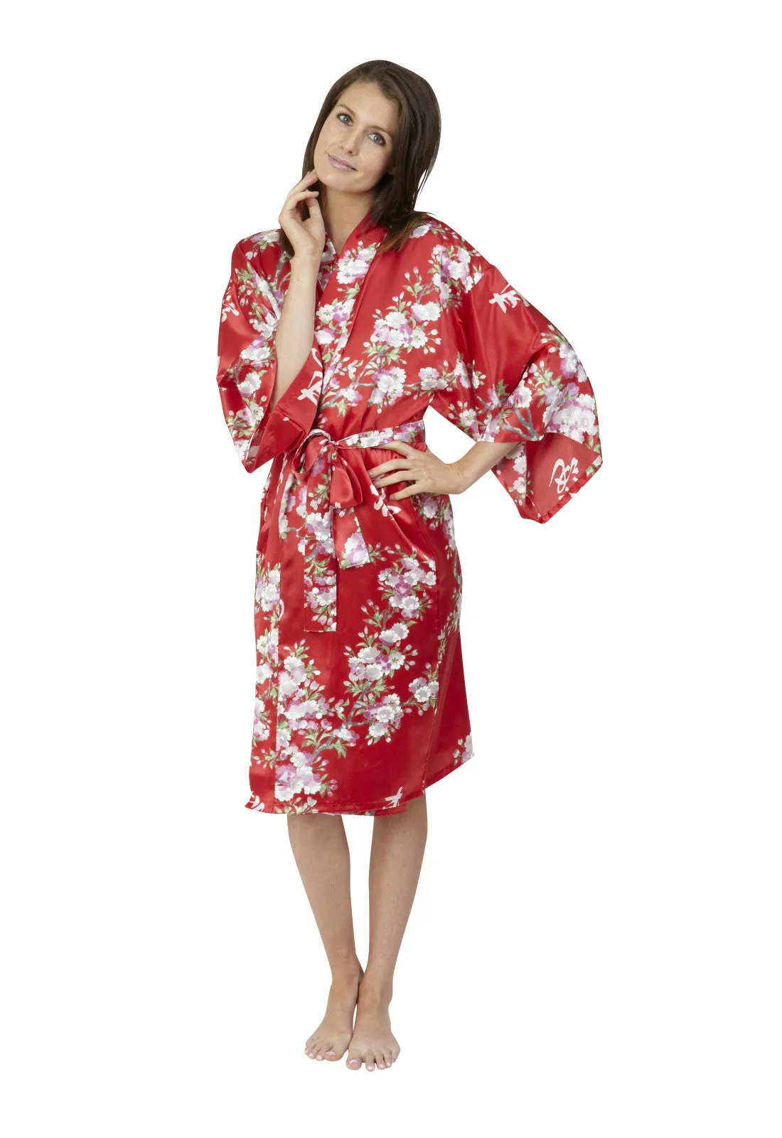 Cherry Blossom In Spring Short Satin Kimono