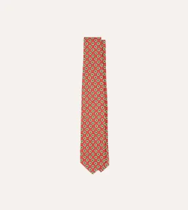 Coral Small Paisley Leaf Print Silk Self Tipped Tie