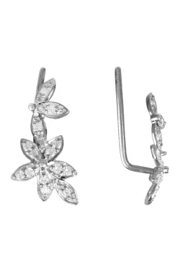 Diamond Flowers Ear Climber Silver