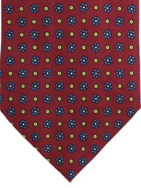 E. Marinella Napoli Tie Maroon Royal Blue Lime Mini Flowers - Wide Necktie