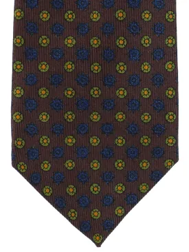 E. Marinella Silk Tie Brown Navy Lime Geometric - Narrow Necktie FINAL SALE