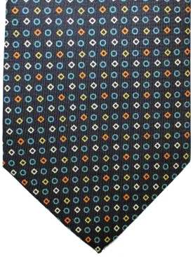 E. Marinella Silk Tie Navy Blue Orange Geometric SALE