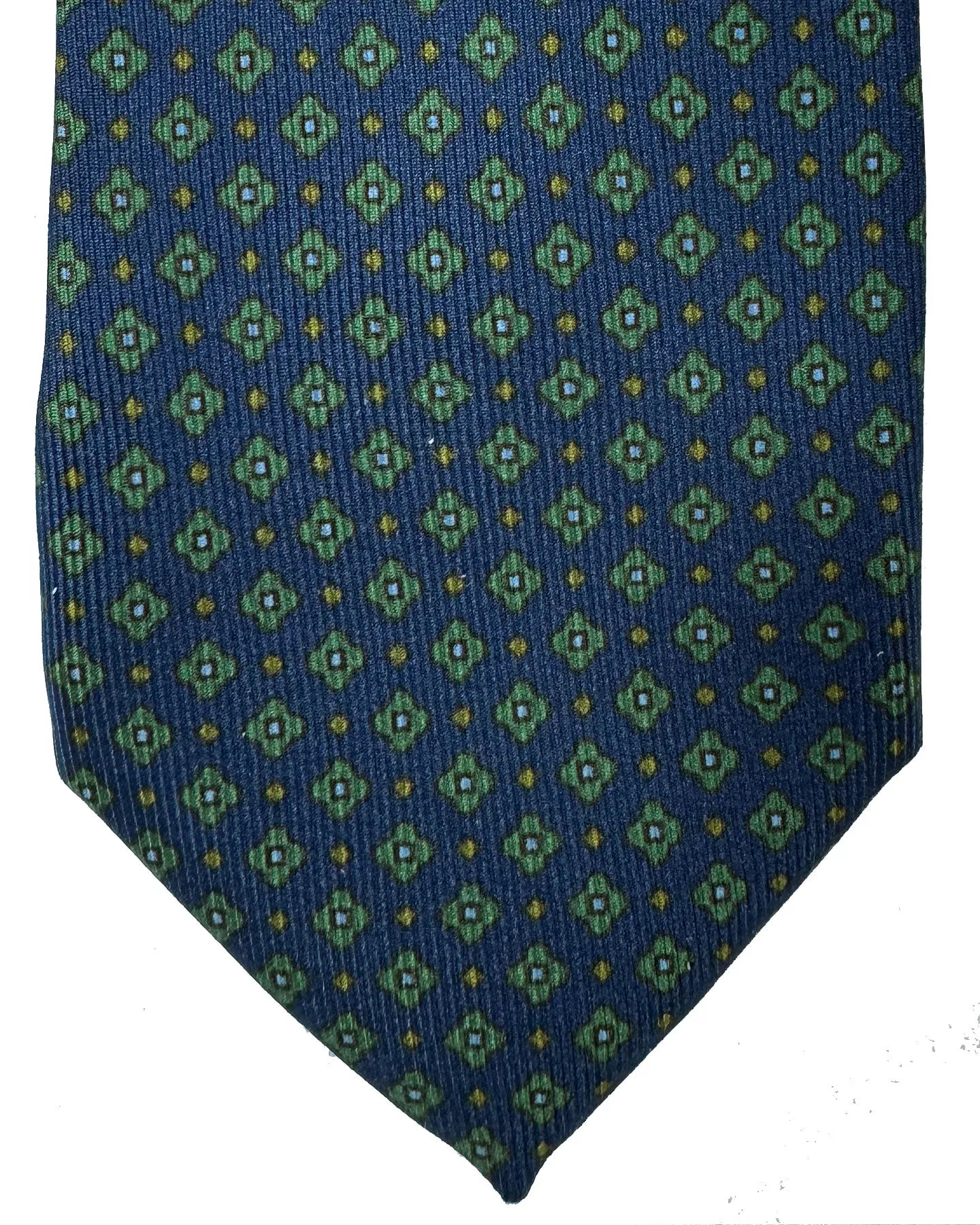 E. Marinella Tie Navy Green Micro Geometric Design