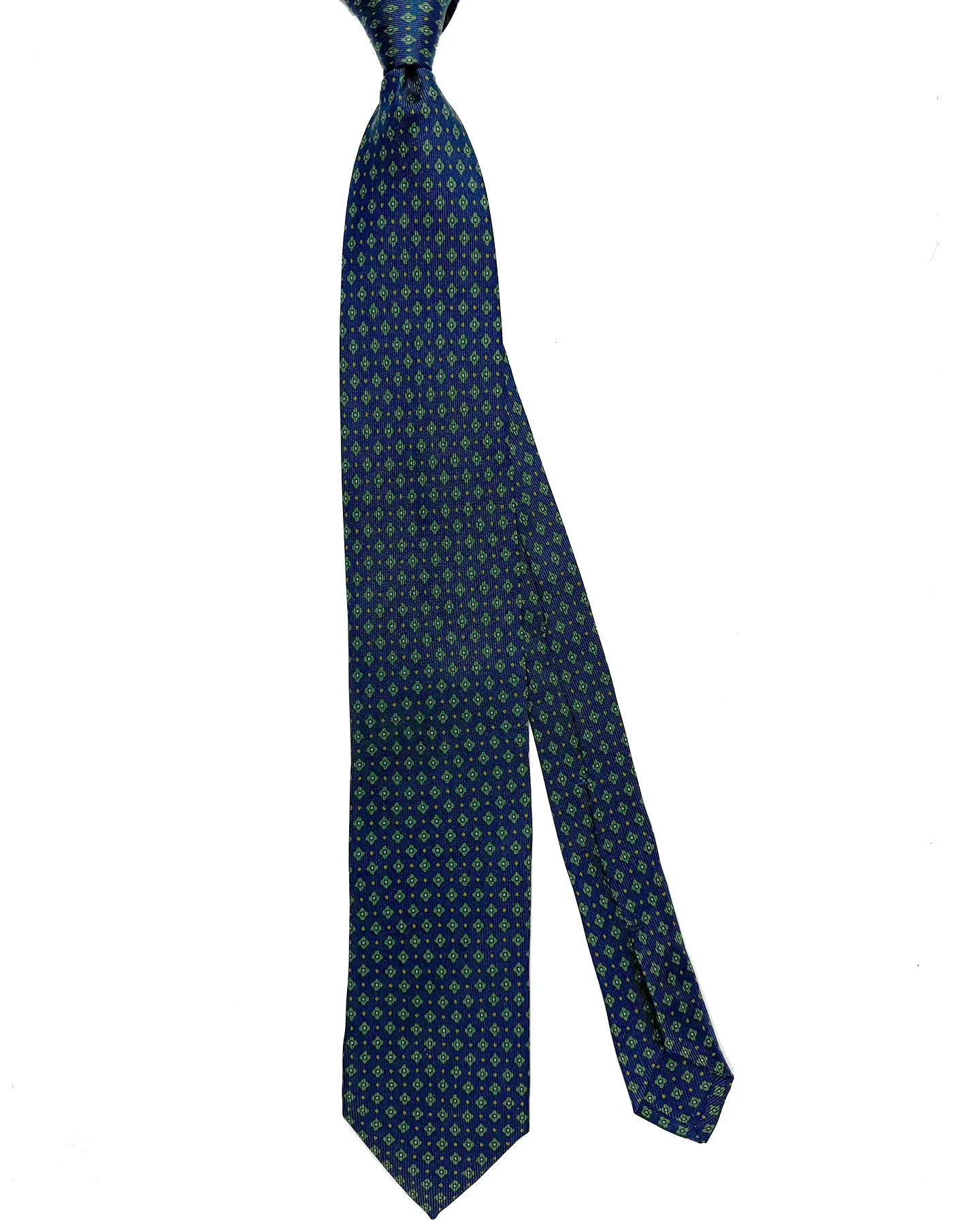 E. Marinella Tie Navy Green Micro Geometric Design