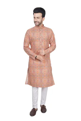 Embroidered peach mens kurta set