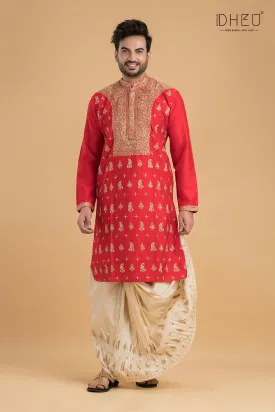 Exclusive Katan Silk Kurta & Dhoti(Optional) Set