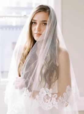 Floral romance French lace veil on silk tulle - Style #2460