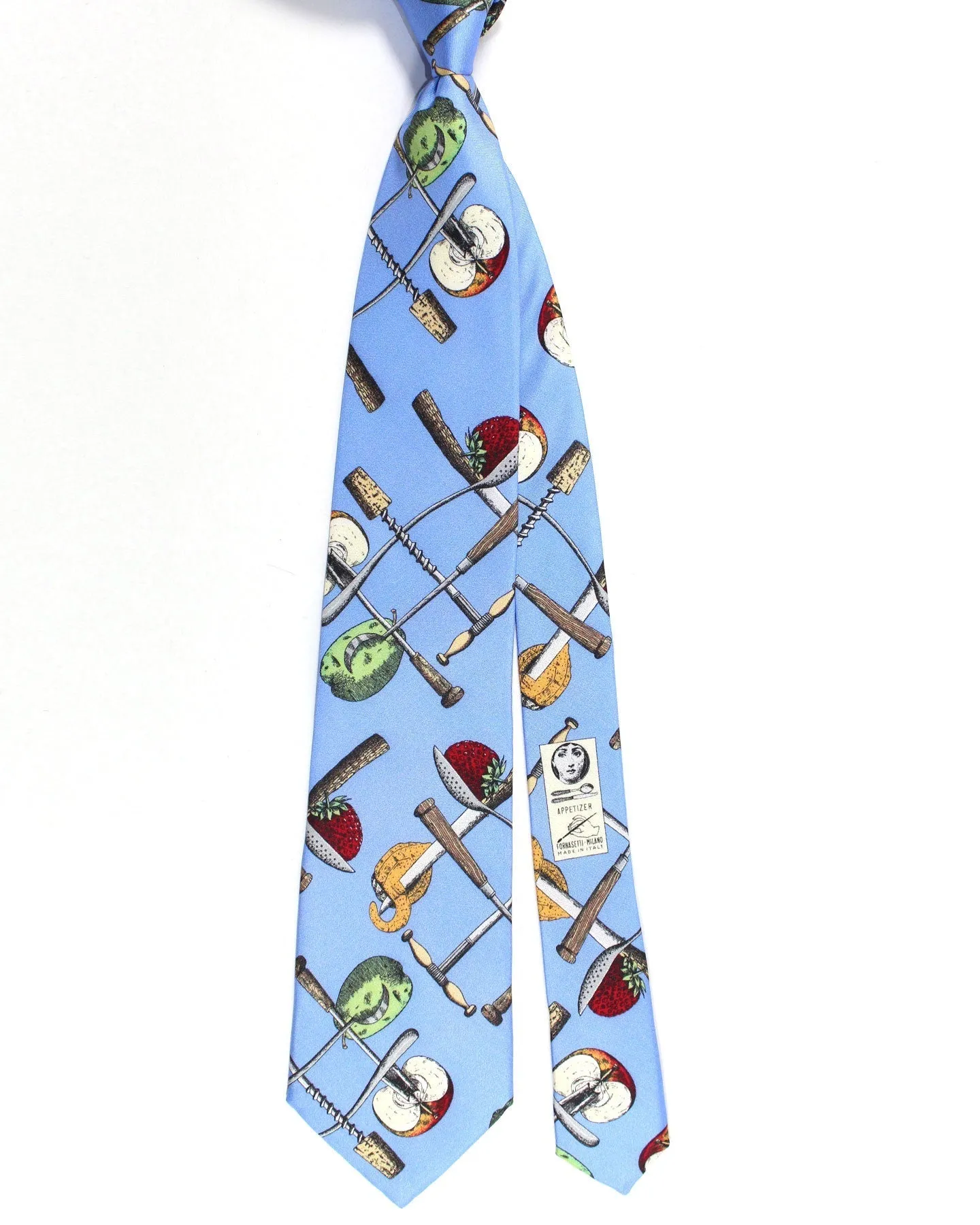 Fornasetti Necktie Blue Appetizer Design - Wide Necktie SALE