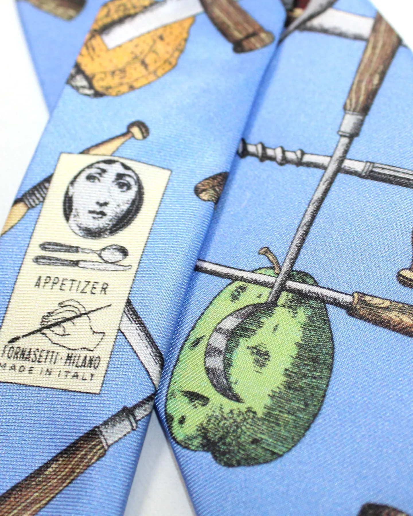 Fornasetti Necktie Blue Appetizer Design - Wide Necktie SALE