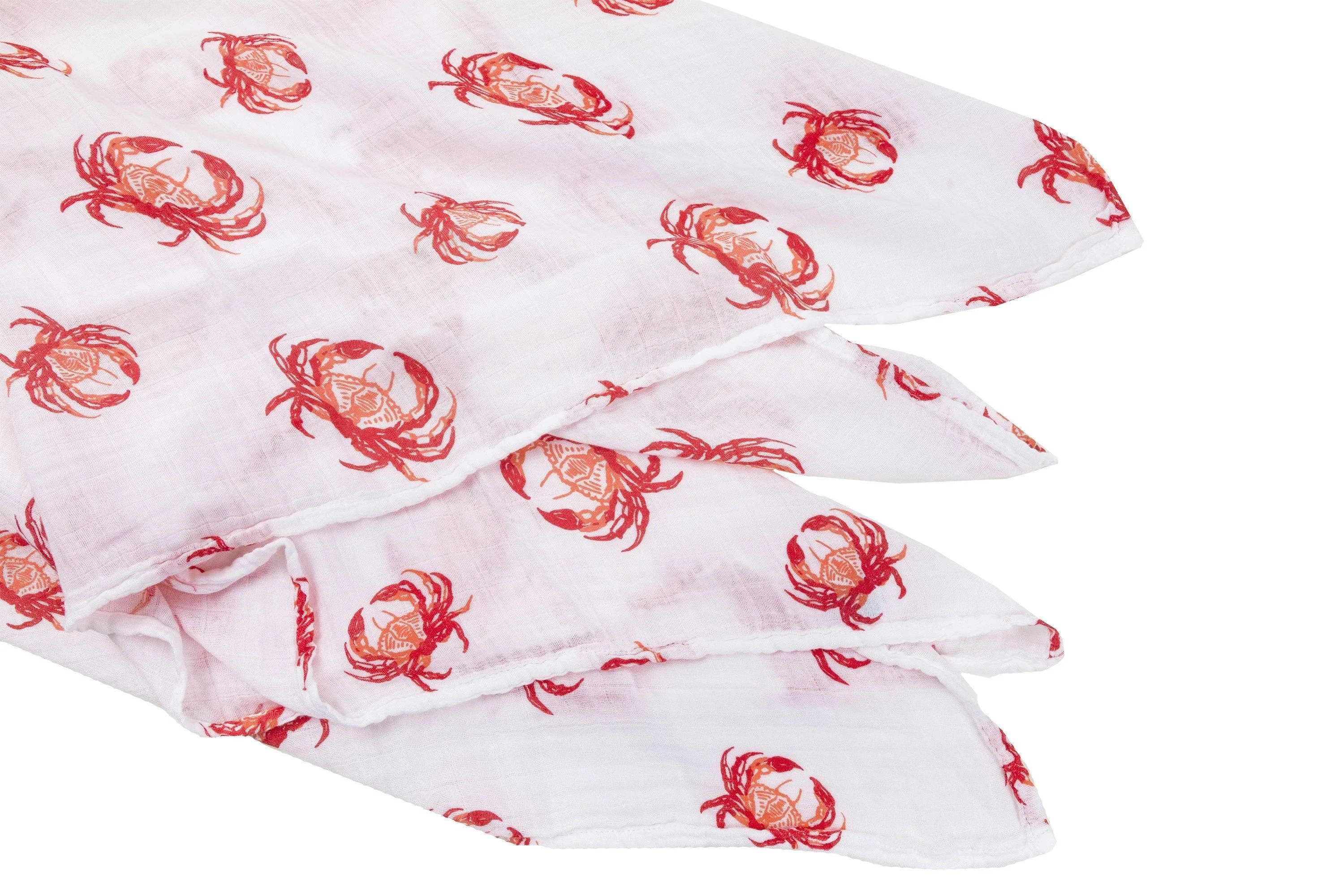 Gift Set: Pink Crab Baby Muslin Swaddle Blanket and Burp Cloth/Bib Combo