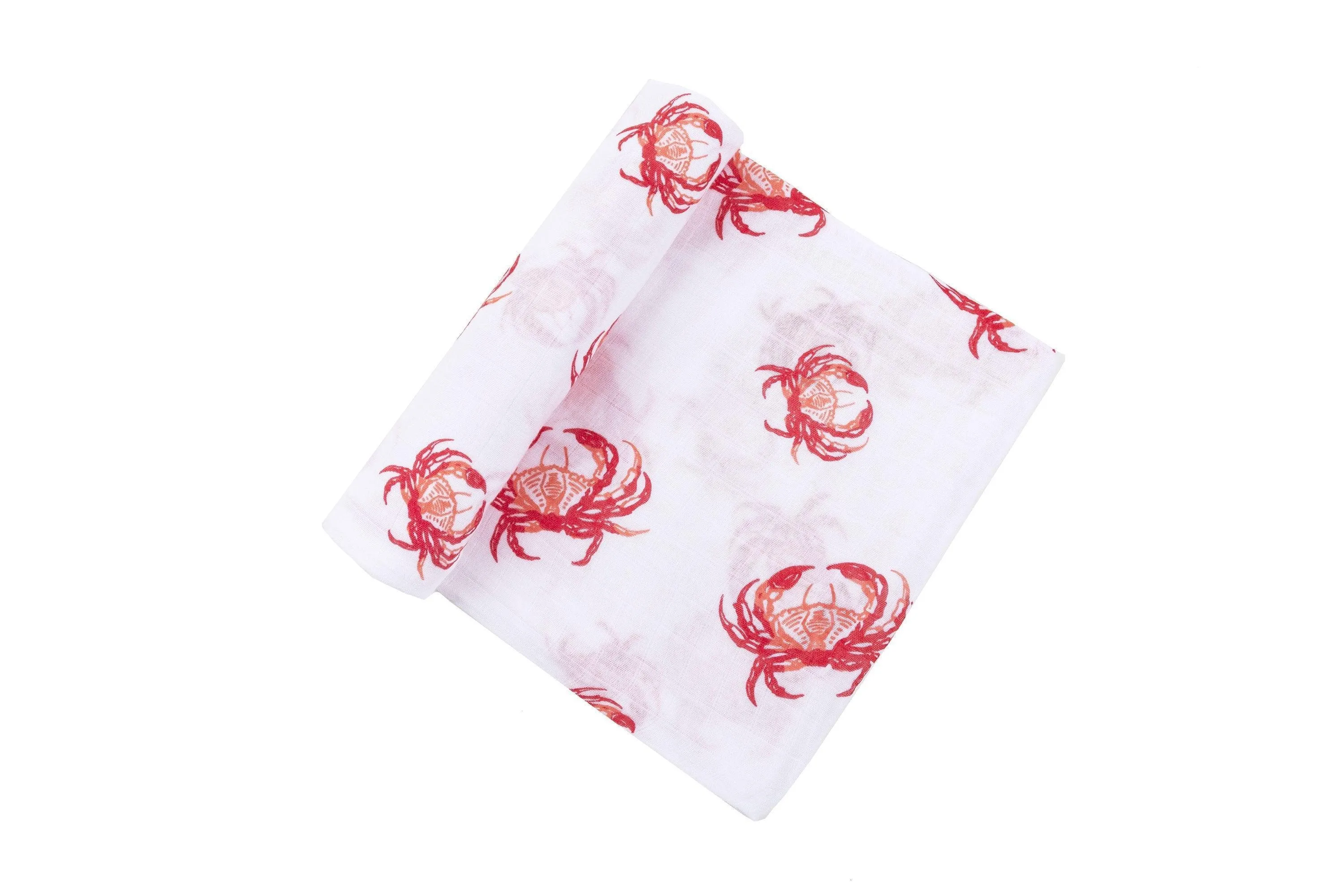 Gift Set: Pink Crab Baby Muslin Swaddle Blanket and Burp Cloth/Bib Combo