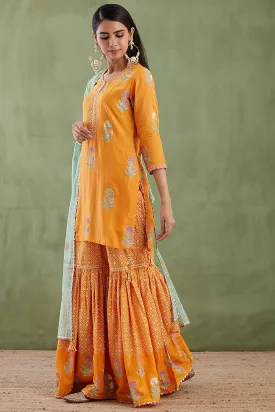 Golden Hand Block Gharara Set