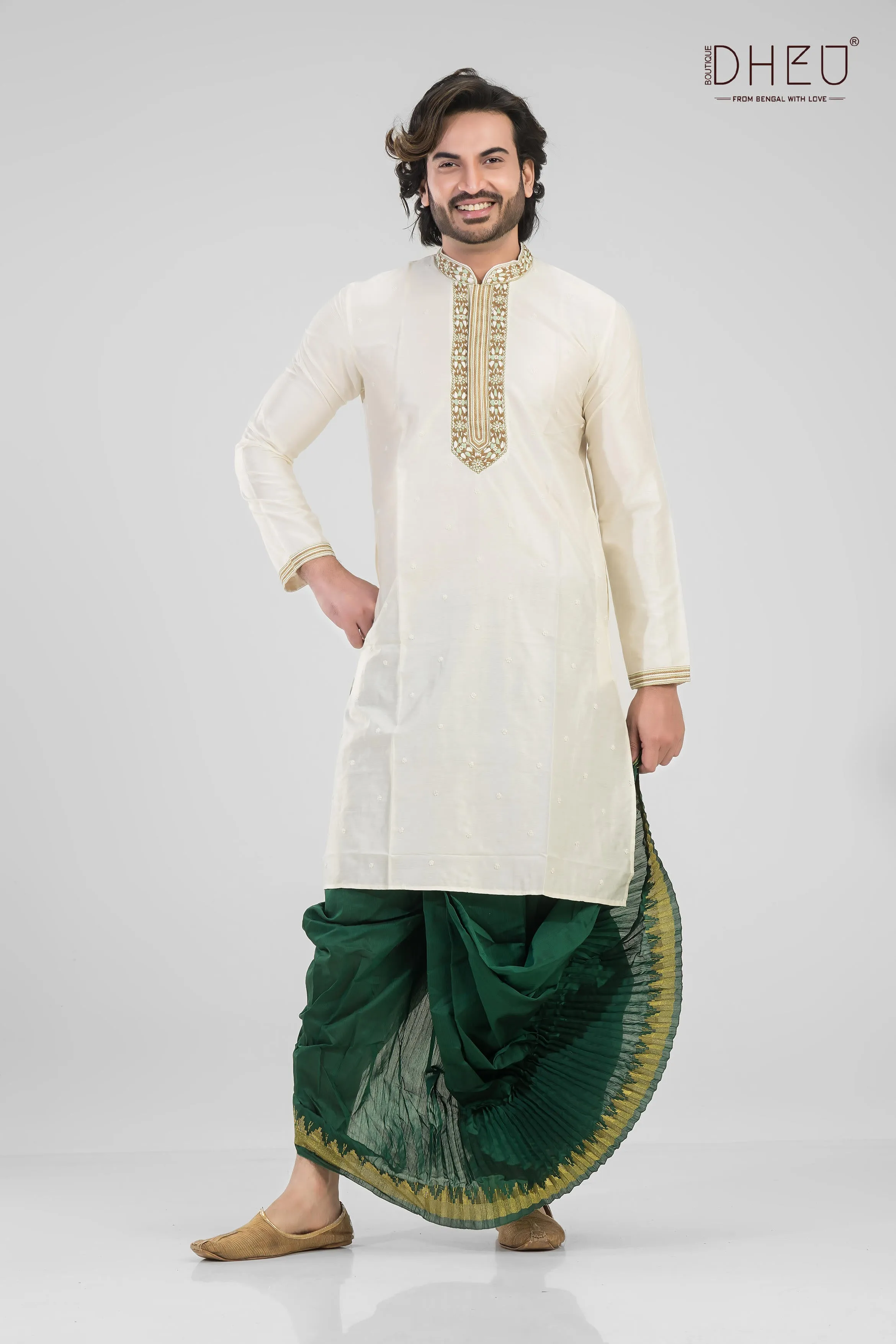 Optional Dhoti Set with Hariyali Bridal Kurta - Luxury Traditional Indian Wedding Attire