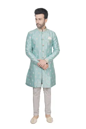 Ice blue embroidered mens kurta