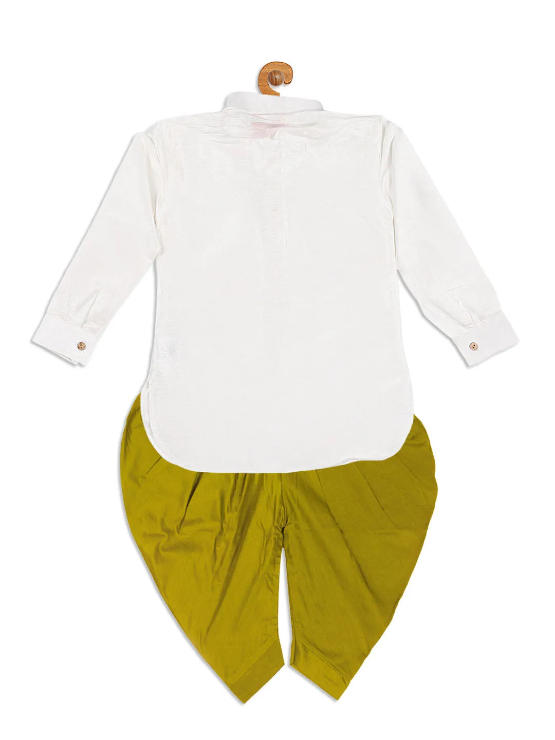 Jashvi Boy's White & Light Green Kurta With Dhoti Pant Set