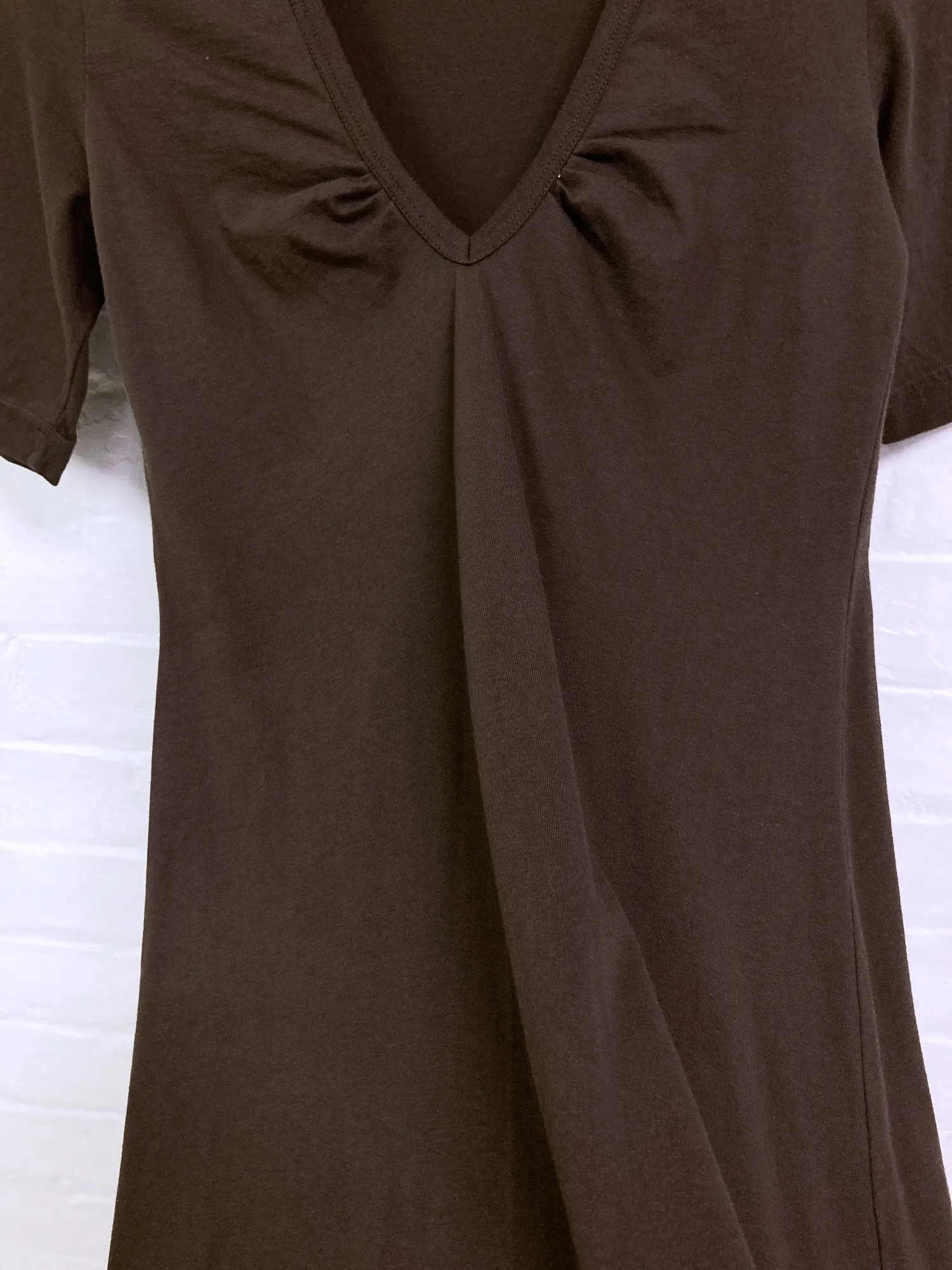 Jean Colonna brown cotton jersey short sleeve v-neck dress - size 40