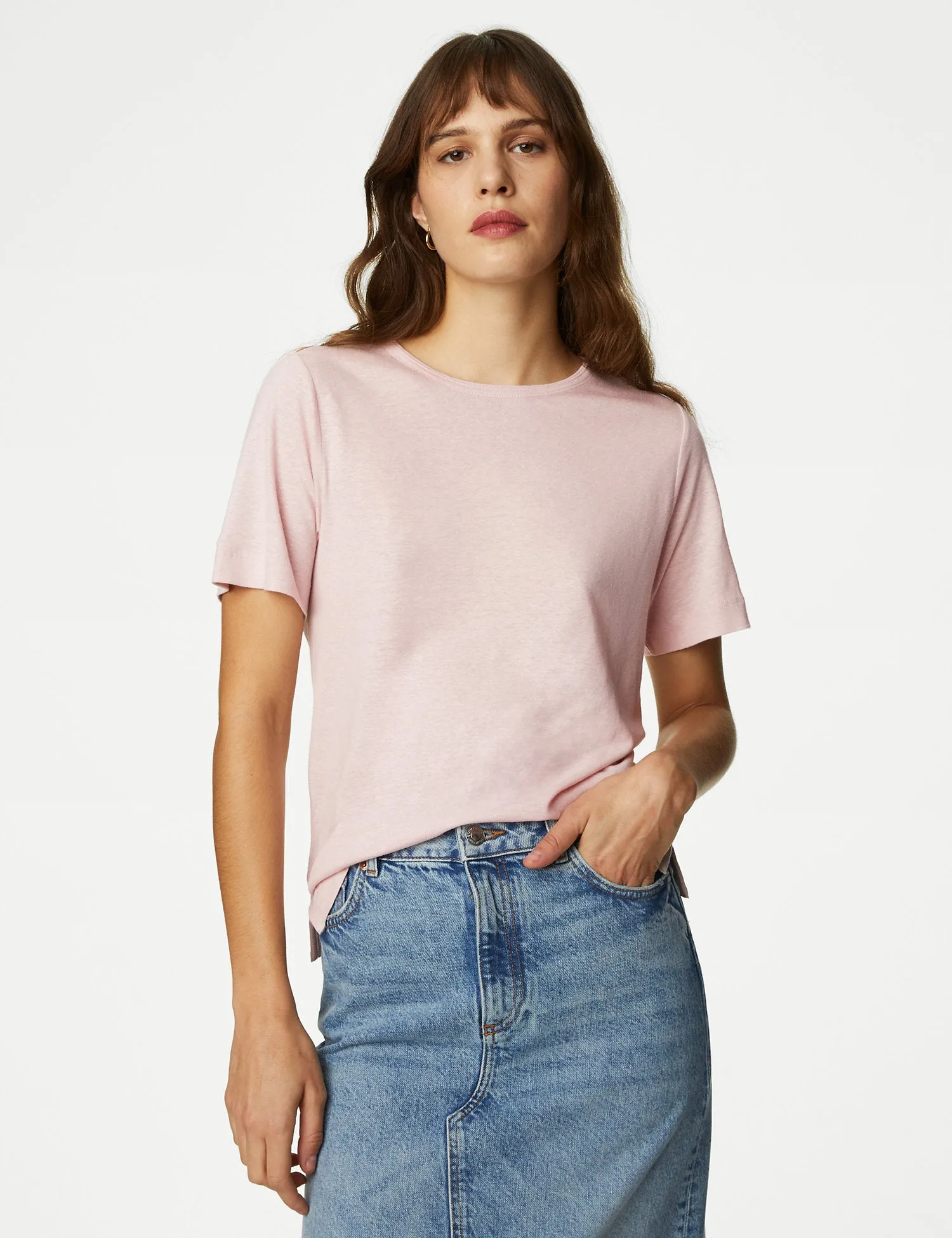 Linen Blend Crew Neck Top