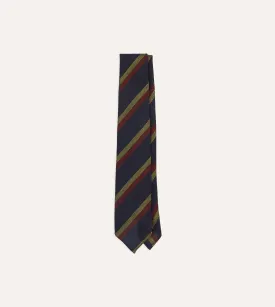 Navy, Red and Gold Double Stripe Hand Rolled Silk Grenadine Tie