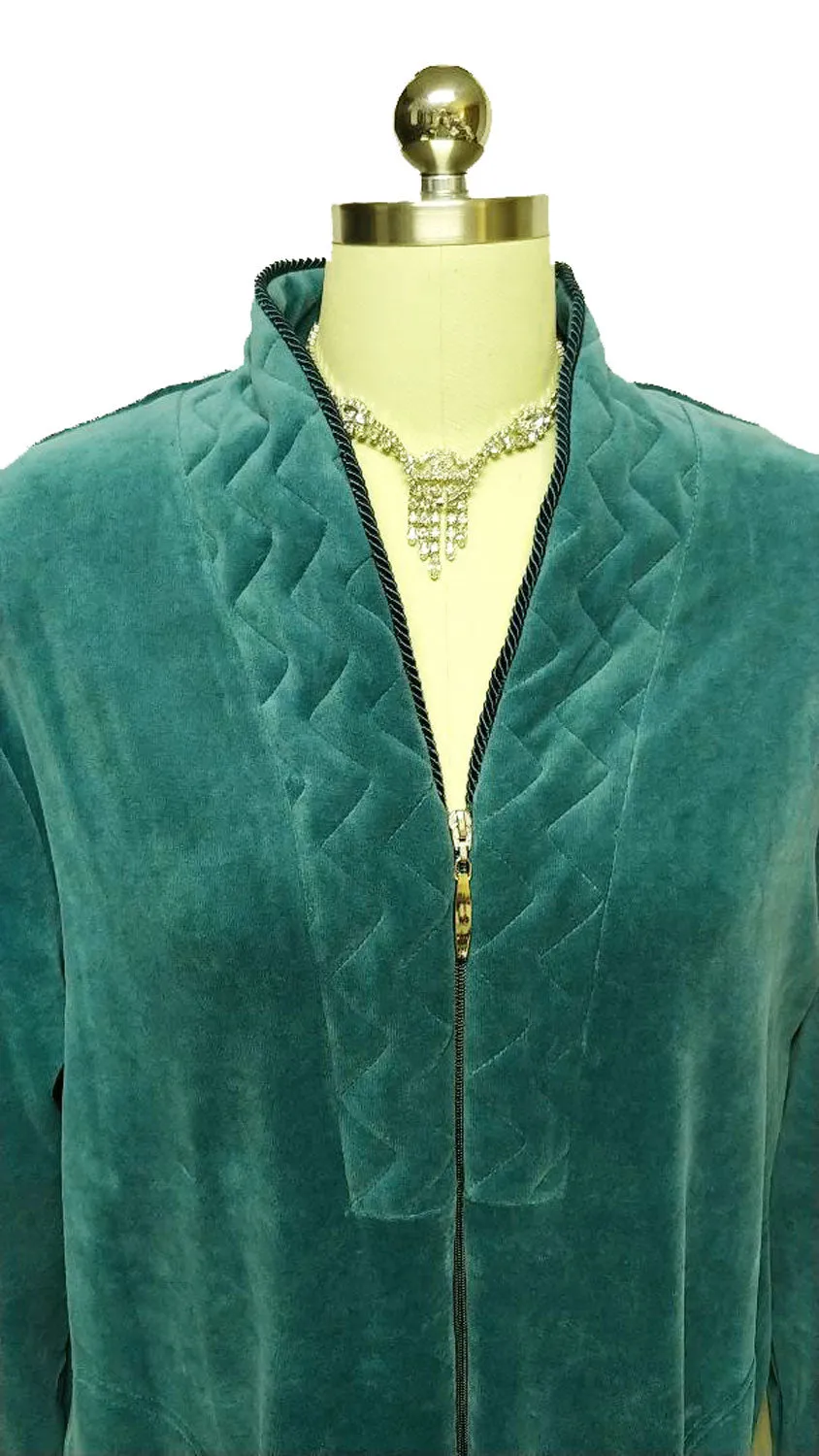 NEW - DIAMOND TEA LUXURIOUS ZIP UP FRONT COTTON/ POLY VELOUR ROBE IN JADE - SIZE LARGE- ONLY 1 IN STOCK IN THIS SIZE & COLOR- WOULD MAKE A WONDERFUL CHRISTMAS GIFT!