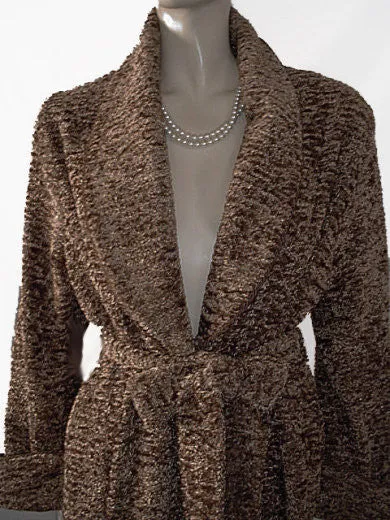 *NEW - RARE LUXURY DIAMOND TEA CHENILLE WRAP-STYLE ROBE IN OATMEAL - MEDIUM / SMALL