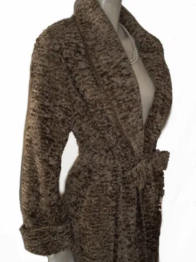 *NEW - RARE LUXURY DIAMOND TEA CHENILLE WRAP-STYLE ROBE IN OATMEAL - MEDIUM / SMALL