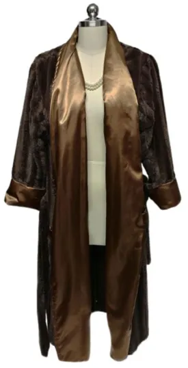 *OPULENT SWANKIE BLANKIE FAUX MINK & BRONZE SATIN ROBE - SIZE MEDIUM - WOULD MAKE A WONDERFUL CHRISTMAS OR BIRTHDAY PRESENT!