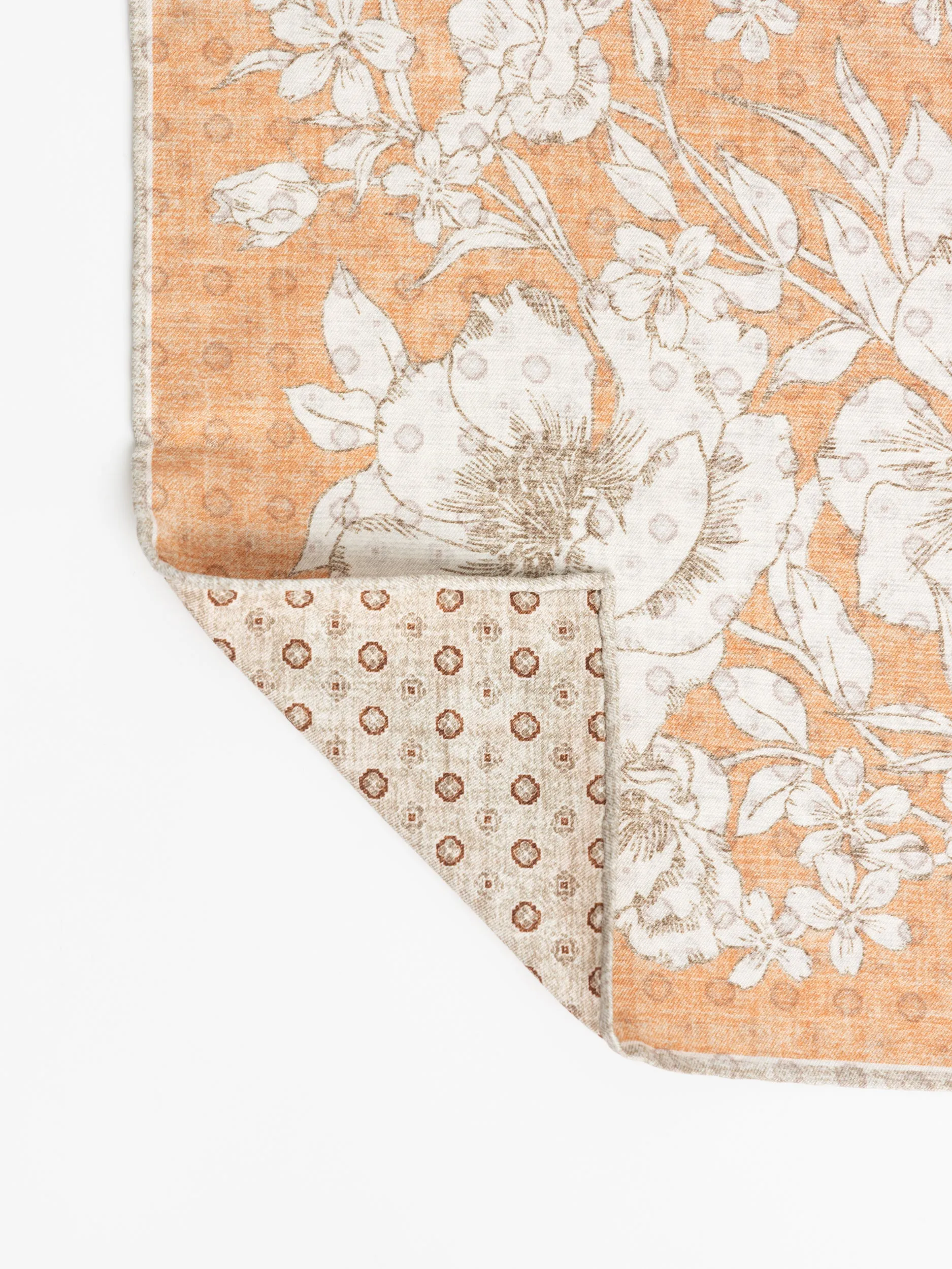 Orange Reversible Floral Cotton-Silk Pocket Square