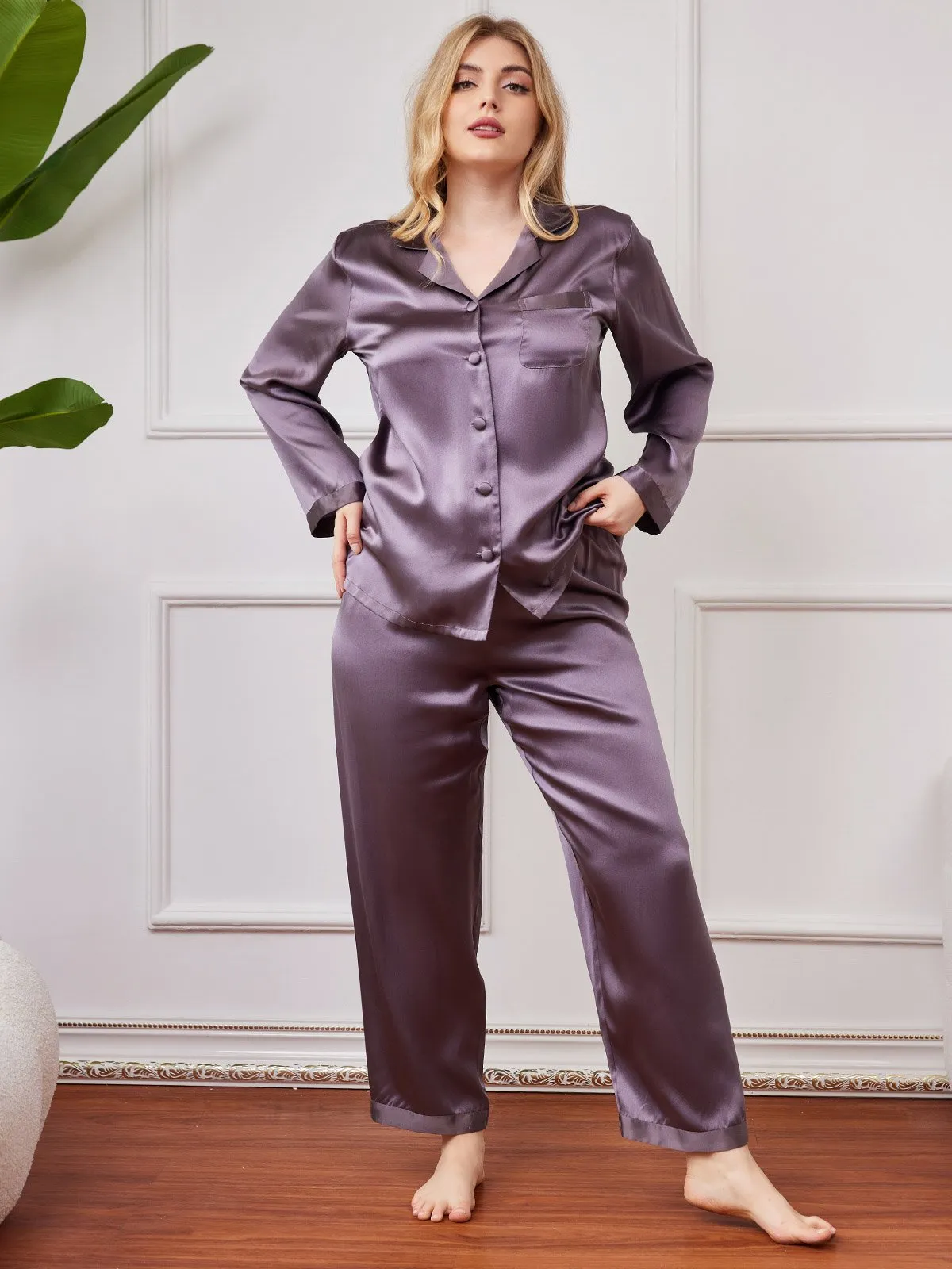 Plus Size Pure Silk Button-Up Women’s Pajamas