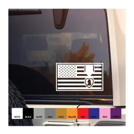 Purple Heart medal embedded in US Flag Vinyl Decal