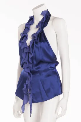 Roberto Cavalli - Silk Blue Halter with Ruffles - IT 42