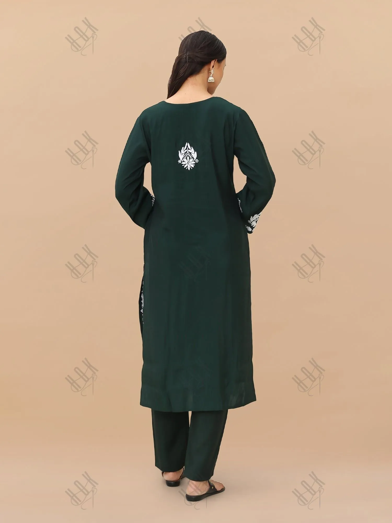 Saba Chikankari Kurta Set in Modal Silk -Green