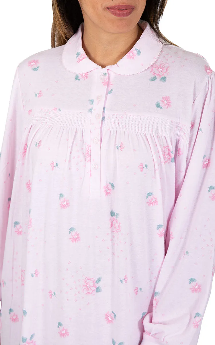 Schrank 100% Polycotton Nightgown with Long Sleeve in Pink Floral SK123