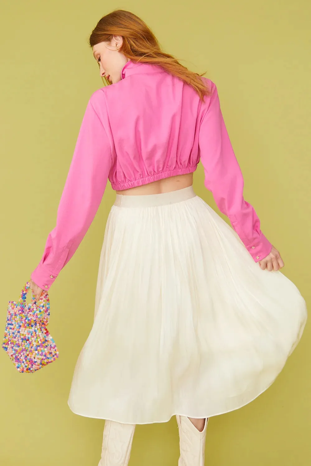 Silk Blend Kate Cropped Pink Shirt